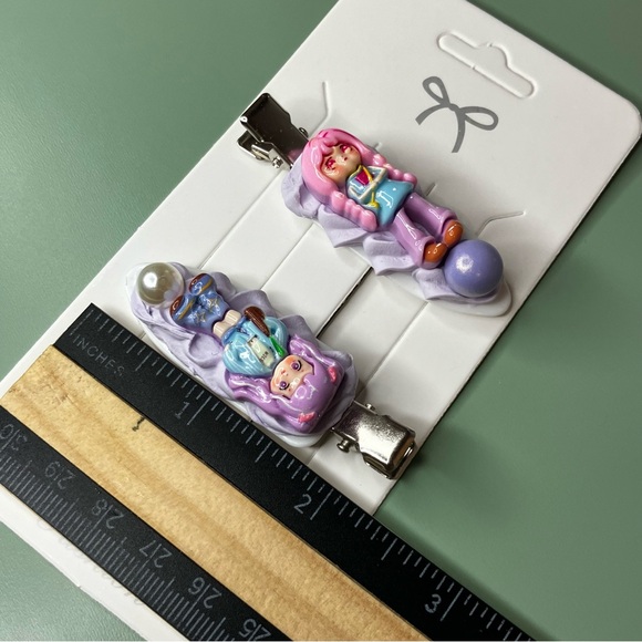 Handmade Purple Cream Glue Hair Clips with Cute Pink and Purple Hair Girls - Picture 5 of 5